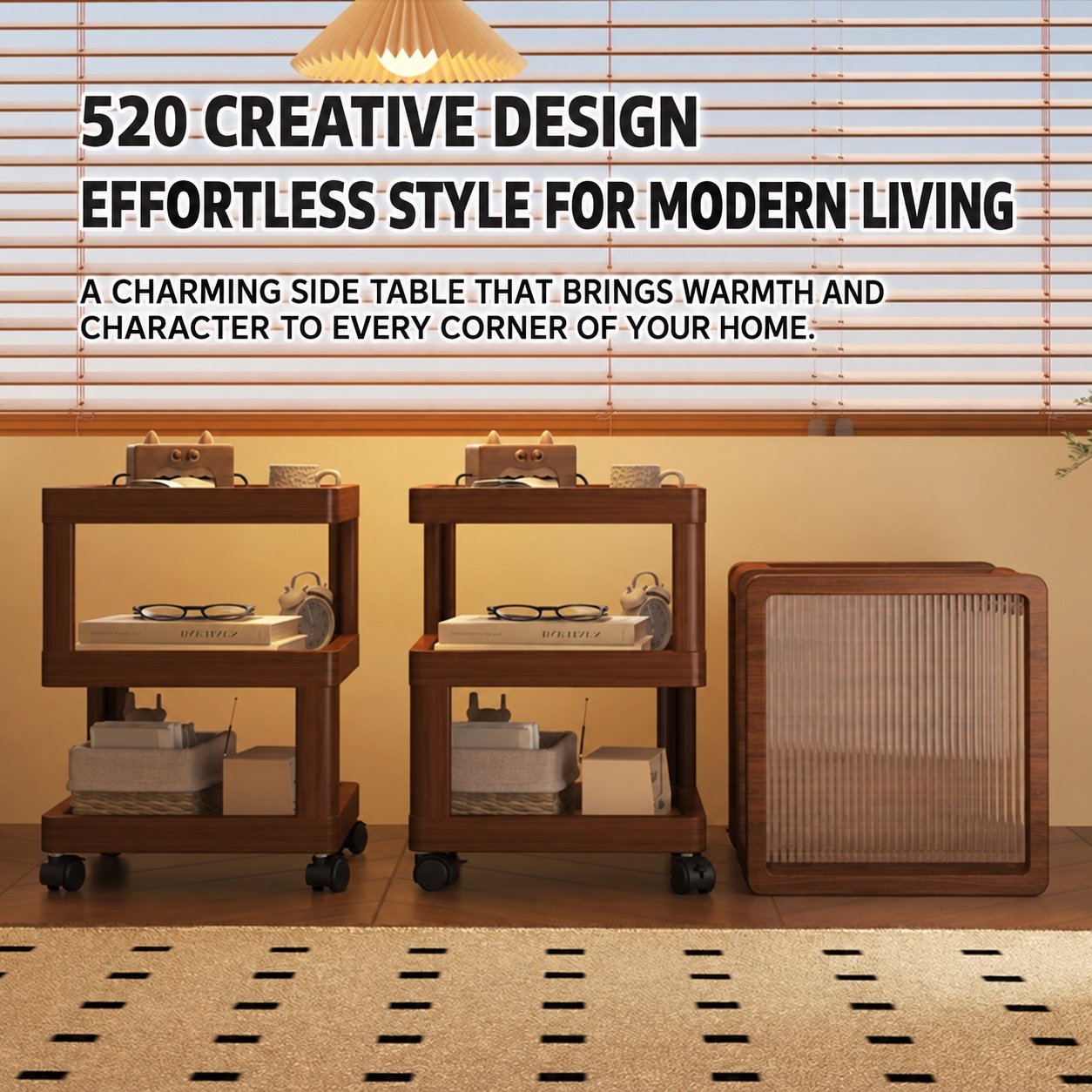 3-Tier Rolling Side Table with Storage – KY-NS004 - Image 4